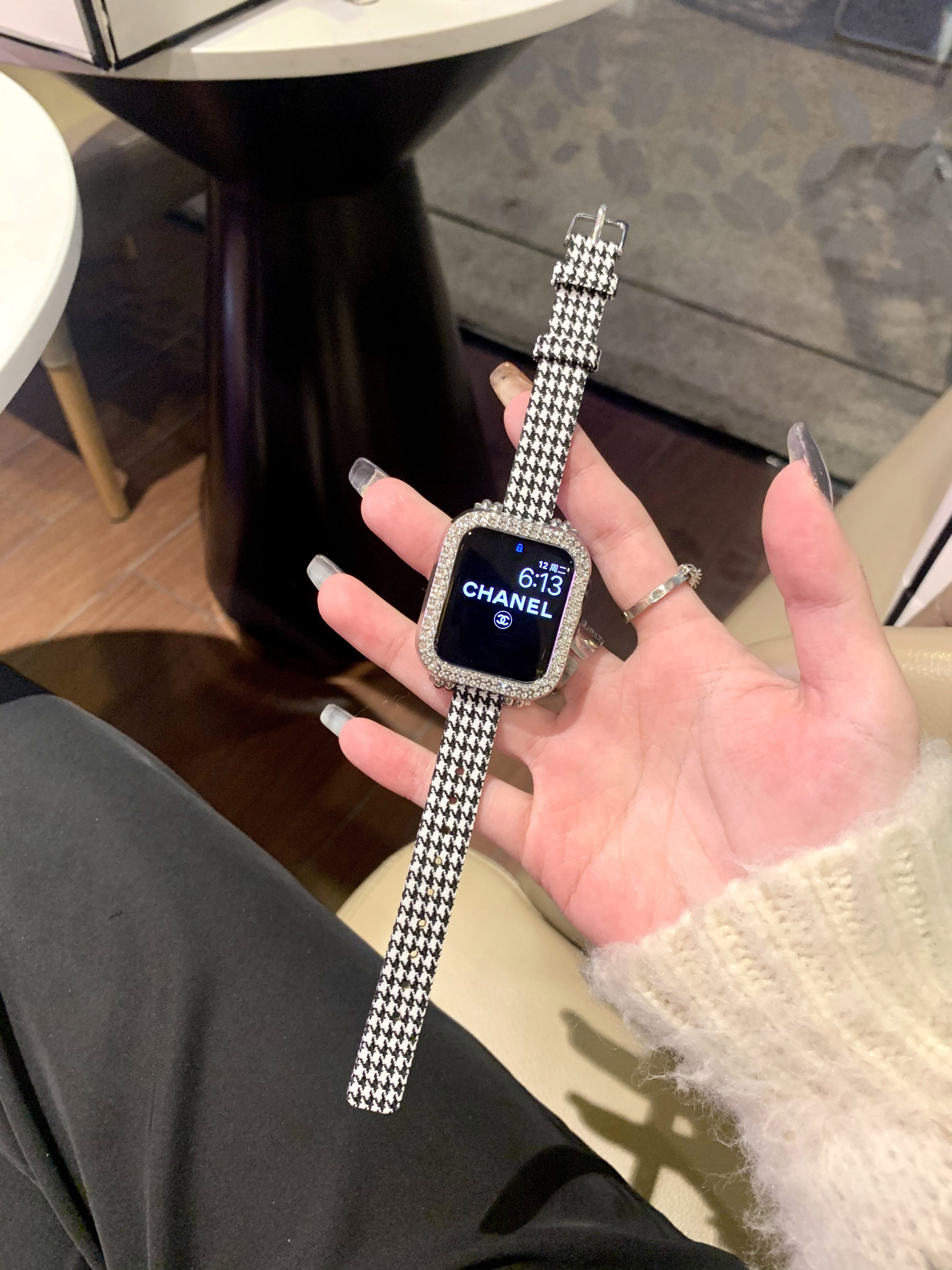 Suitable for Apple Watch Applewatch Canvas Thin Strap Small Waist Crystal 123456se Generation Trendy Feminine Temperament