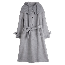 (Paris Series) ELLE 100% sheep wool gray double-sided woolen coat for women 24 winter new woolen coat