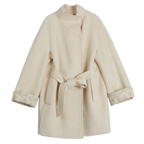 ELLE Sheep Wool Camel Blended Double-sided Woolen Coat Womens 2024 Winter New Elegant Long Woolen Coat