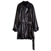 ELLE black high-end mid-length windbreaker jacket for women 2024 autumn new commuter style high-end big-name windbreaker