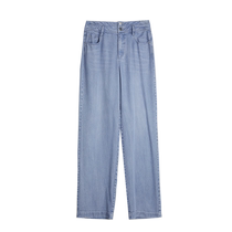 ELLE Lyocell Tencel Retro Loose Straight Jeans Womens 2024 Summer New Drapey High Waist Pants
