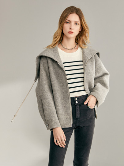 ELLE abrigo de lana retro de doble cara para mujer, abrigo de gama alta de nuevo diseño de invierno 2025