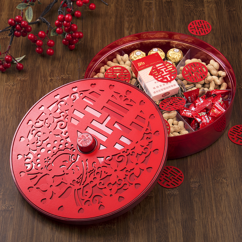 Wedding Celebration Supplies Compartmentalized Storage Box Red Wedding Tray Festive Fruit Plate Dried Fruit Box Home Living Room Candy Box