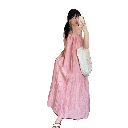 Розовое летнее платье-комбинация, юбка, платье для отдыха, свободный крой