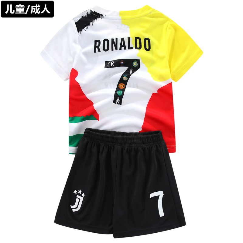 Juventus Ronaldo No. 7 Jersey Shorts Set Kidsren's and Adult Quick-Drying Football Uniform Ronaldo Jersey