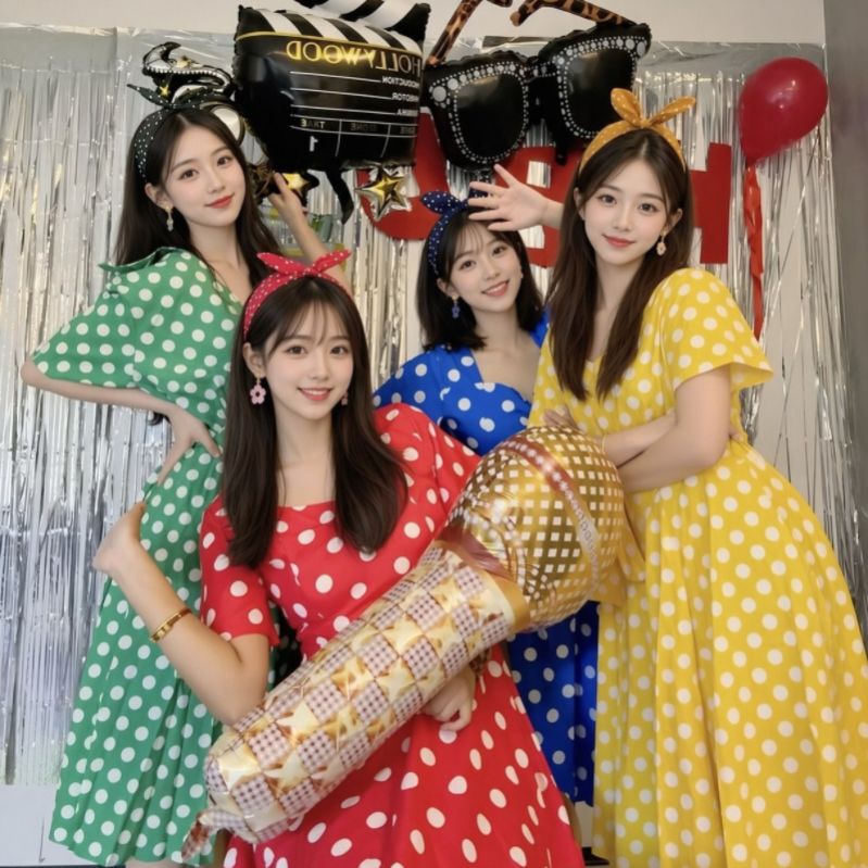 80S Retro Nostalgic Hong Kong Style Dress with a High-End Feel, Stage Dance Polka Dot Dress, Hepburn Style Performance Outfit 80S Retro Nostalgic Hong Kong Style Dress with a High-End Feel, Stage Dance Polka Dot Dress, Hepburn Style Performance Outfit