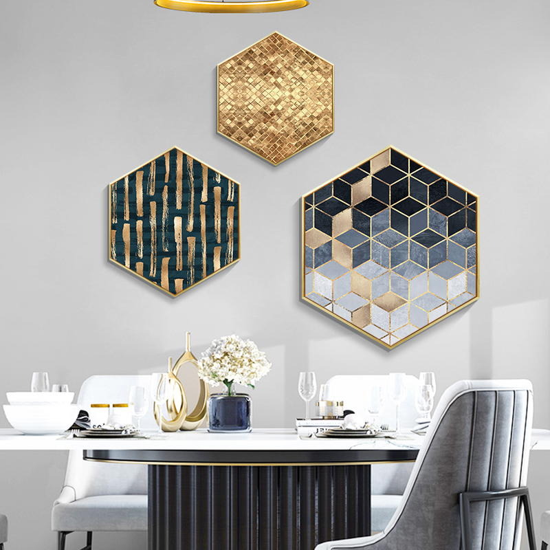 Hexagonal Dining Room Decoration Painting Modern Minimalist Abstract Art Living Room Bedroom Genguan Background Wall Light Extravagant Painting-Taobao