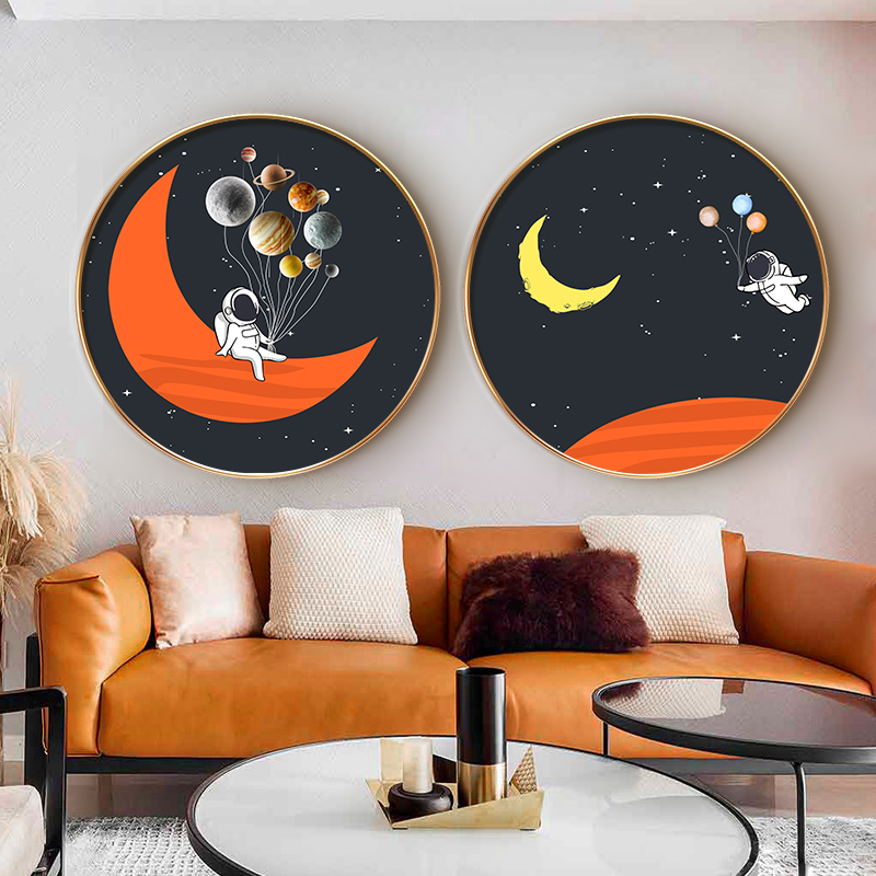 Round decoration painting Entrance Corridor Genguan Hanging Painting Bedroom Children Room Cozy Mural Astronaut Space Wall Painting-Taobao