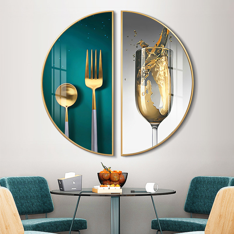 Restaurant Decoration Painting Modern Simplicity Jyogenan Dining Room Living Room Background Wall Creative Semicircle Cutlery Wine Glasses Light Lavish Wall Painting-Taobao