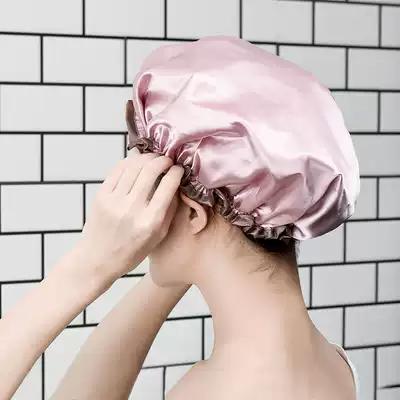 Double waterproof shower cap adult women Bath long hair cover shower head cover wig anti-oil smoke cap