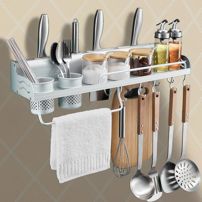 Kitchen shelve wall-mounted free-to-punch containing seasoning tool holder supplies multifunction home big full chopsticks hanging rack