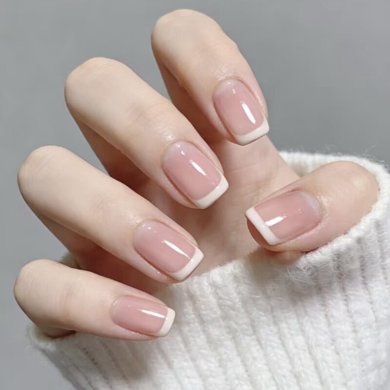 Purely Handmade Wearable Nails, Simple and Everyday, Whitening Effect, French Manicure Patches, Nude Color, Gentle Style, High-End Feel, Fake Nails