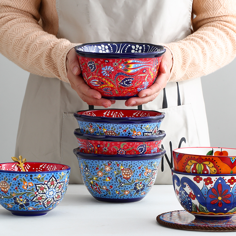 Turkish Ceramic Bowl Creative and Unique Tableware Rice Bowl Instant Noodle Bowl Fruit Salad Bowl Household Bowl and Plate Set New Model