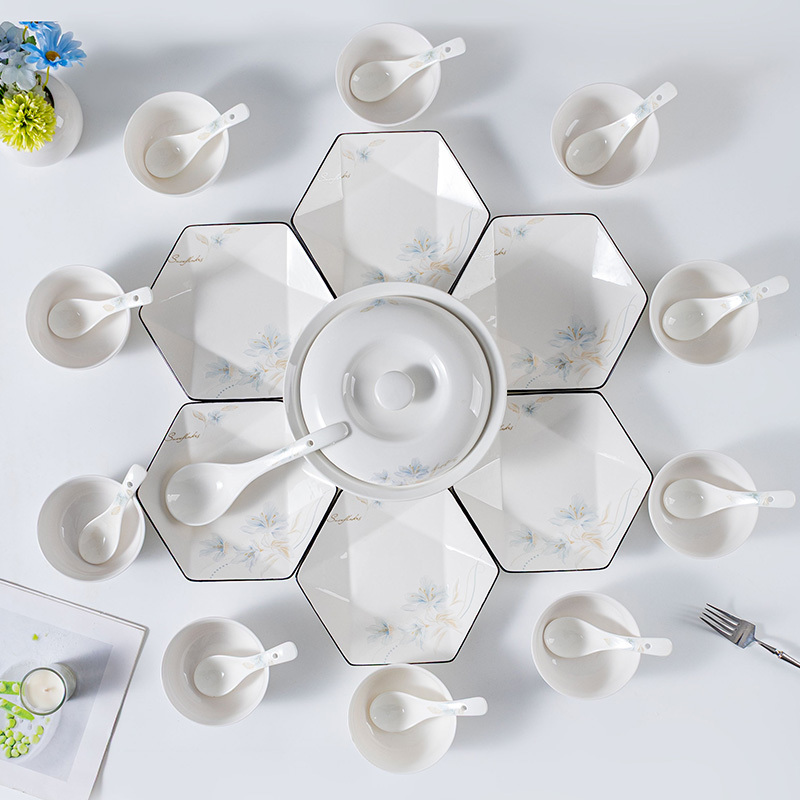 Creative Ceramic Hexagonal Plate, Rice Bowl, Thickened, Anti-Scalding, High Temperature Resistant, Microwave and Dishwasher Safe Tableware Set Creative Ceramic Hexagonal Plate, Rice Bowl, Thickened, Anti-Scalding, High Temperature Resistant, Microwave and Dishwasher Safe Tableware Set