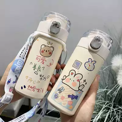 Creative cute bounce cover thermos cup cartoon ins student children's straw water Cup for men and women portable simple Cup