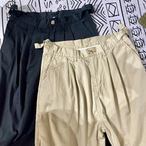 BEAMS Japanese vintage double pleated loose straight tapered vertical overalls mens and womens ins trend Joker casual pants