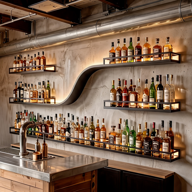 Bar Counter Display Cabinet Integrated Wine Cabinet Wall-Mounted Bar Wine Rack Wall-Mounted Wine Cabinet Wall-Mounted Iron Art Display Rack