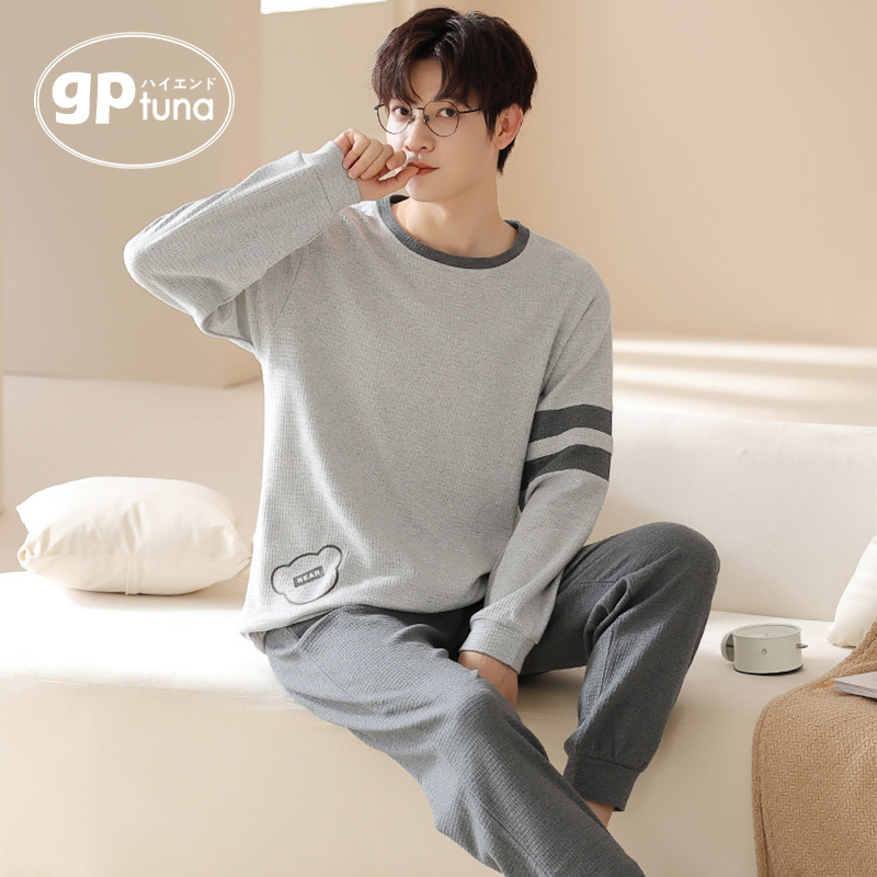 Gptuna Men's Pajamas Spring and Autumn 2026 New Pure Cotton Long-Sleeved Round Neck Casual Wearable Home Wear Set Gptuna Men's Pajamas Spring and Autumn 2026 New Pure Cotton Long-Sleeved Round Neck Casual Wearable Home Wear Set