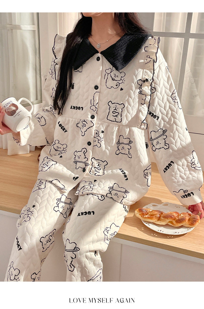 Maternity Pajamas Autumn and Winter Style Thickened Three-Layer Pure Cotton Warm Postpartum Nursing Home Wear Maternity Set — 36