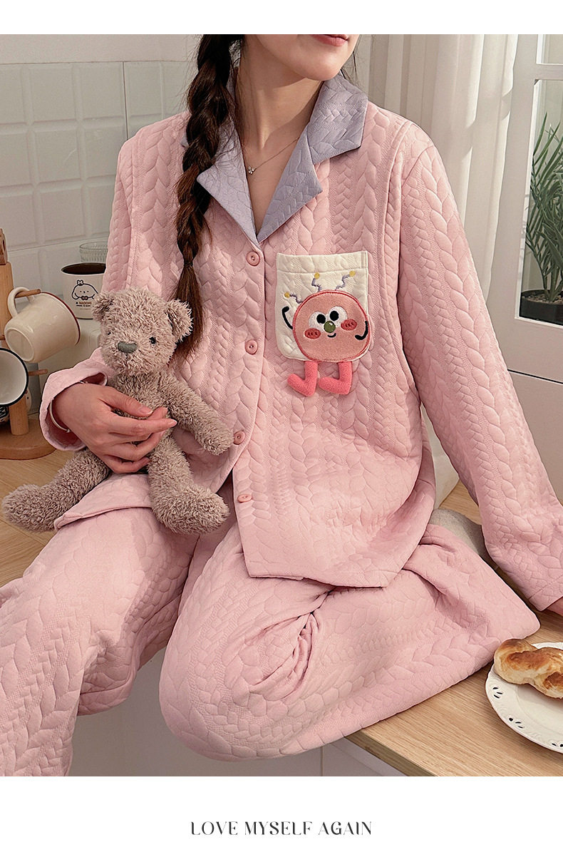 Maternity Pajamas Autumn and Winter Style Thickened Three-Layer Pure Cotton Warm Postpartum Nursing Home Wear Maternity Set — 13