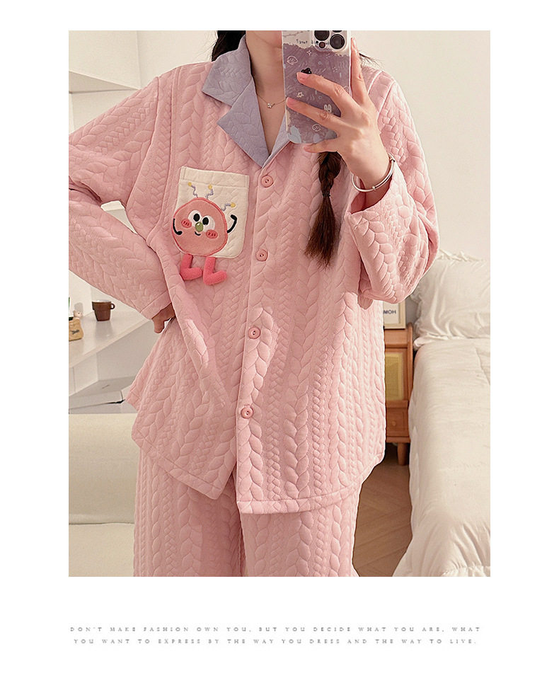 Maternity Pajamas Autumn and Winter Style Thickened Three-Layer Pure Cotton Warm Postpartum Nursing Home Wear Maternity Set — 12