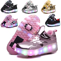 Elementary school students Heelys shoes breathable Internet celebrity childrens cute princess girls and boys four-wheel retractable kids with lights handsome