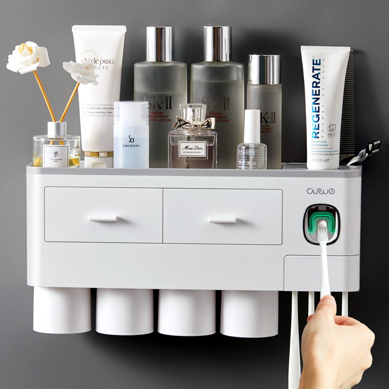 Fully automatic squeezing toothpaste toothbrush shelf toilet free punch wall hanging lazy extruder set artifact