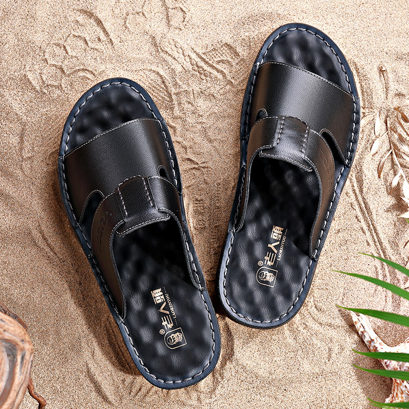Old man's head 2022 Summer men's new casual fashion slippers men's non-slip thick bottom genuine leather beach shoes Outdoor 