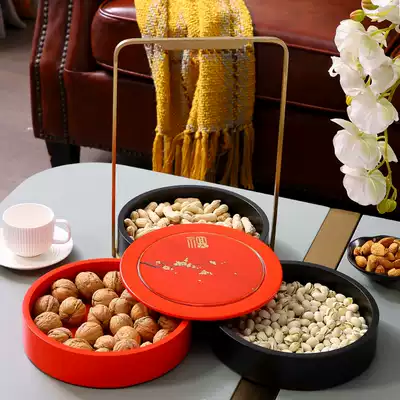 Bucaiqi wooden auspicious pattern basket metal light luxury lacquerware food box Chinese style three layer dried fruit storage box ornaments