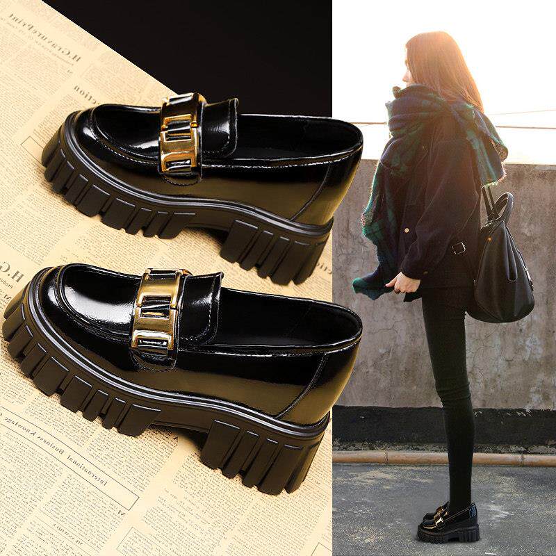 Hong Kong Small Leather Shoes Women Inglust Wind 2023 Fall New 100 Lap Comeback Ancient Thick Bottom Single Shoes Woman inside Heightening Women's Shoes-Taobao