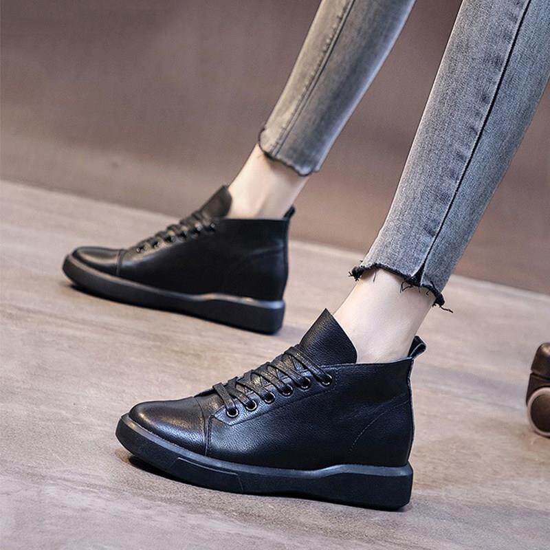 Hong Kong soft-bottom Martin boot female inside heightening 2023 new spring autumn single boot mom leather shoes high helper leather small short boot-Taobao