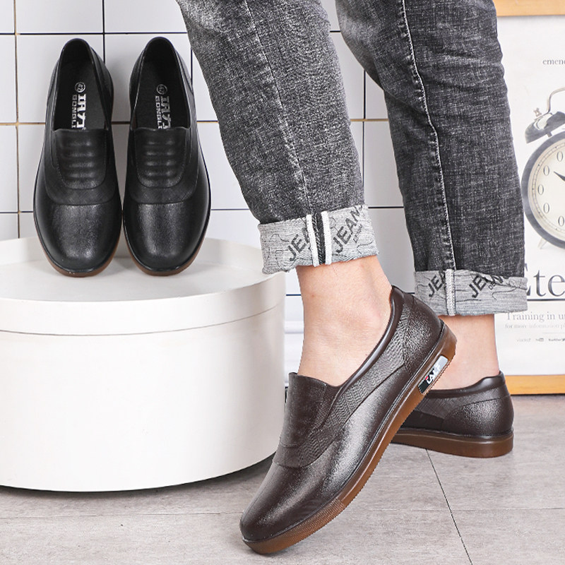 Rain boots men's low-top fashion imitation leather shoes water shoes waterproof kitchen non-slip wear-resistant rubber shoes work shoes labor insurance chef shoes