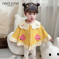 In stock Next kind baby girl spring and autumn new sleeveless single-breasted top baby embroidered printed cloak
