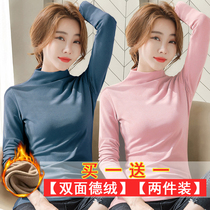 Official website Tingmeide velvet bottoming shirt womens half turtleneck autumn and winter Korean version large size inner t-shirt slim fit and look thin and foreign