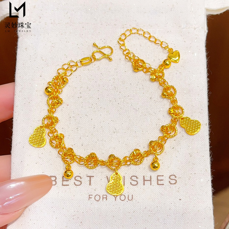 New Vietnamese Sand Gold Sparkling Filigree Dream Catcher Gourd Bracelet Tassel Bracelet High-End Layered Jewelry Gift New Vietnamese Sand Gold Sparkling Filigree Dream Catcher Gourd Bracelet Tassel Bracelet High-End Layered Jewelry Gift