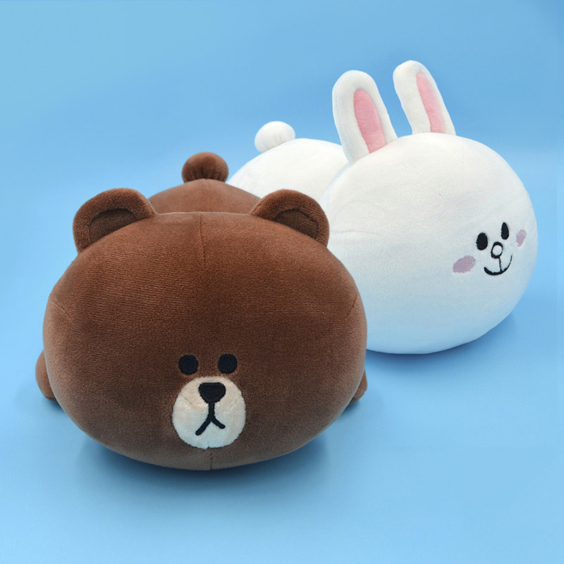 LINE FRIENDS Genuine Lying Brown Bear Corny Rabbit Pillow Lying Soft Ornament Pillow Doll