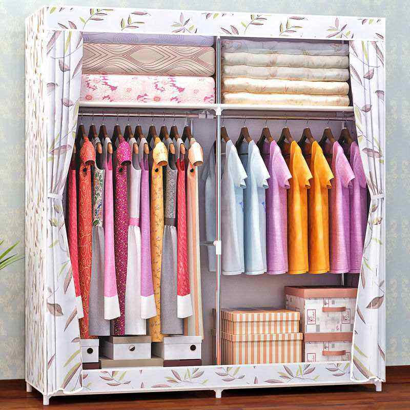 Single storage simple steel pipe and coarse cloth storage double assembly fabric wardrobe dustproof reinforcement economic