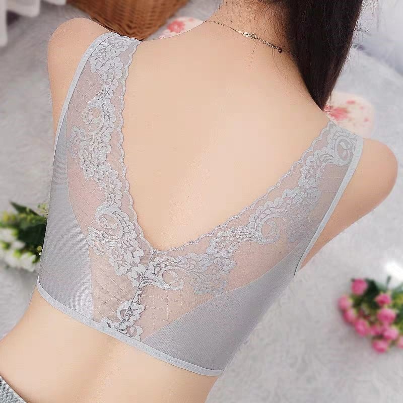 Large size beautiful back ice silk seamless underwear women's thin big chest shows small bra without steel ring strapless sports chest wrap back