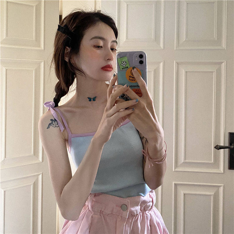 Summer 2022 new port wind bandages with sleeveless blouses to fix up short knit harness vest female outings