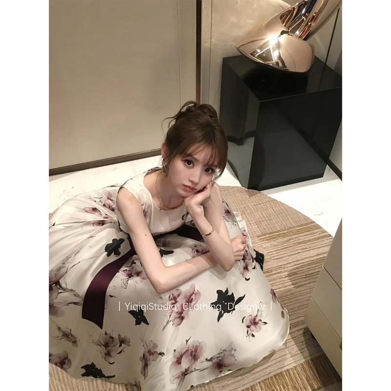French-Style Dress, Elegant Outfit for Young Ladies from Jiangsu, Zhejiang, and Shanghai, Light Formal Dress, Bow-Knot Birthday Dress, Puffy Long Dress