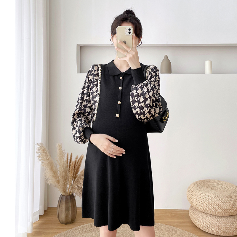 Pregnant woman autumn clothing 2021 new European and American wind advanced design feeling short skirt cover not to be in a fashion lactation foreign dress