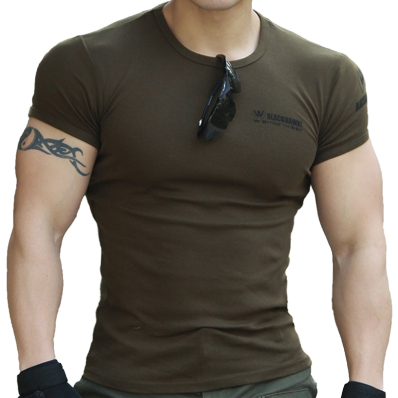 Special forces men's outdoor tactical T-shirt top Elastic tight slim short-sleeved T-shirt pure cotton breathable fitness exercise