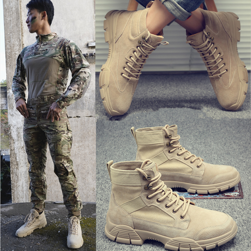 Spring Summer Desert Outdoor Tactical Hiking Tooling Martin Boots High Bottom Helper Leather Boots Trendy Men's Shoes Special Soldiers Mountaineering