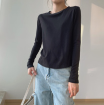 German velvet double-sided brushed self-cultivation bottoming shirt womens autumn and winter black t-shirt plus velvet thick top womens winter thick