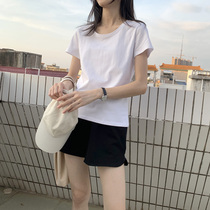 Sweet cool new low-neck U-neck white short-sleeved t-shirt womens thin section slim cotton T-shirt short tops all-match womens summer
