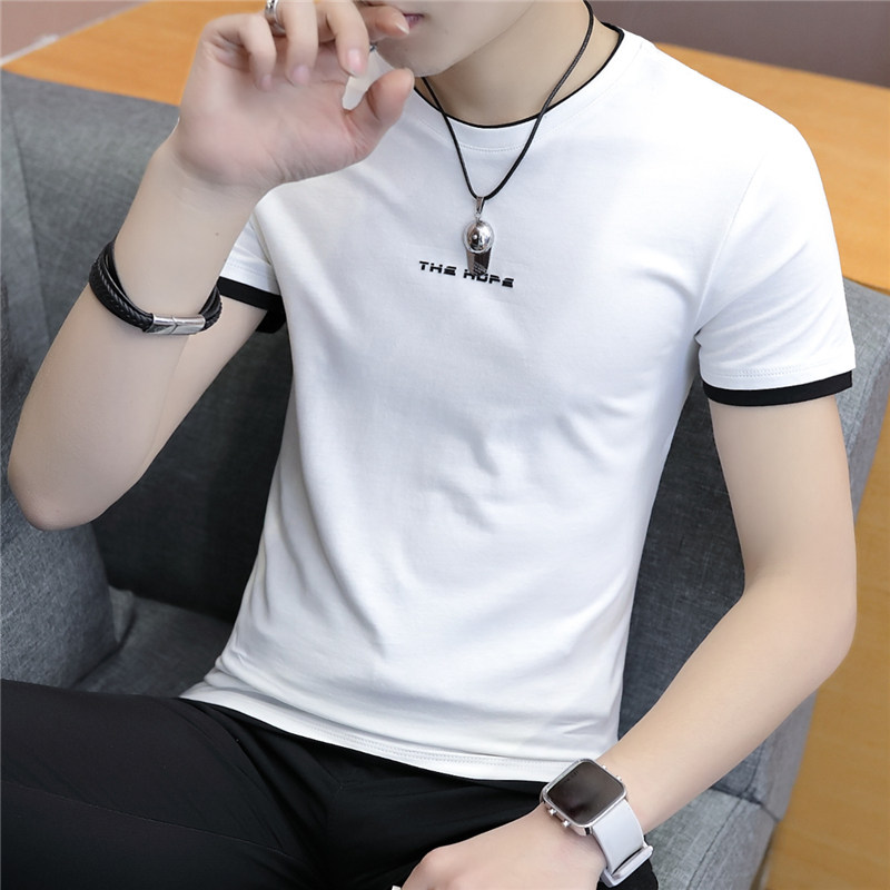 Pure cotton short sleeve T-shirt male white 2022 new summer trend high-end round collar men's ice silk T-shirt