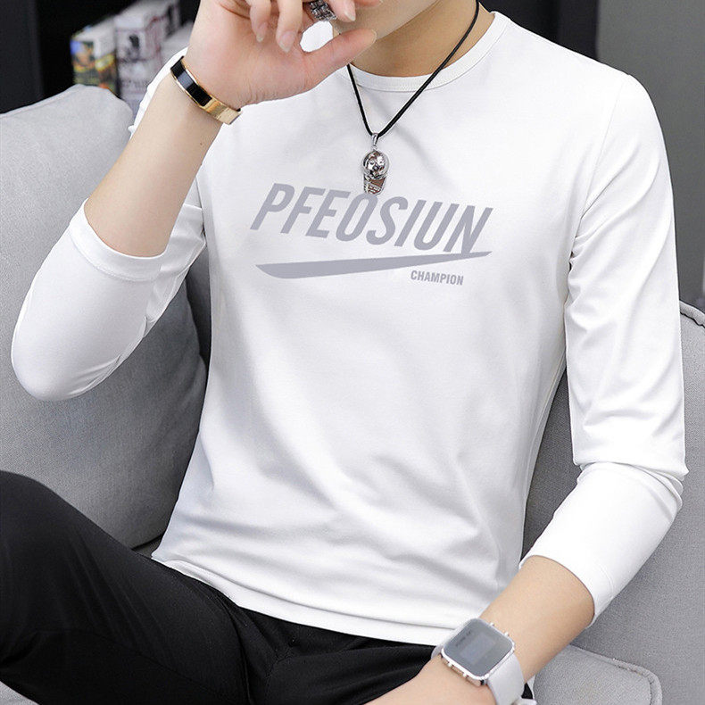 Thin section Long sleeves T-shirt Male Modale Spring autumn pure cotton Round collar Casual Men Big Size T-shirt T-shirt Tide
