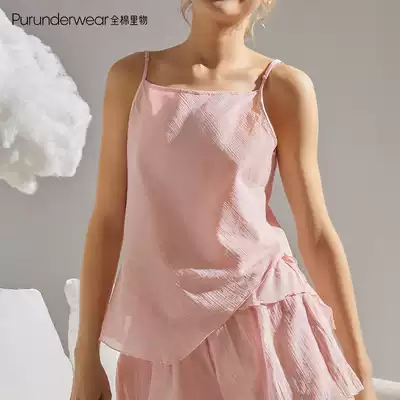All-cotton inner ultra-thin pleated gauze sexy suspenders home clothing autumn cotton pajamas women