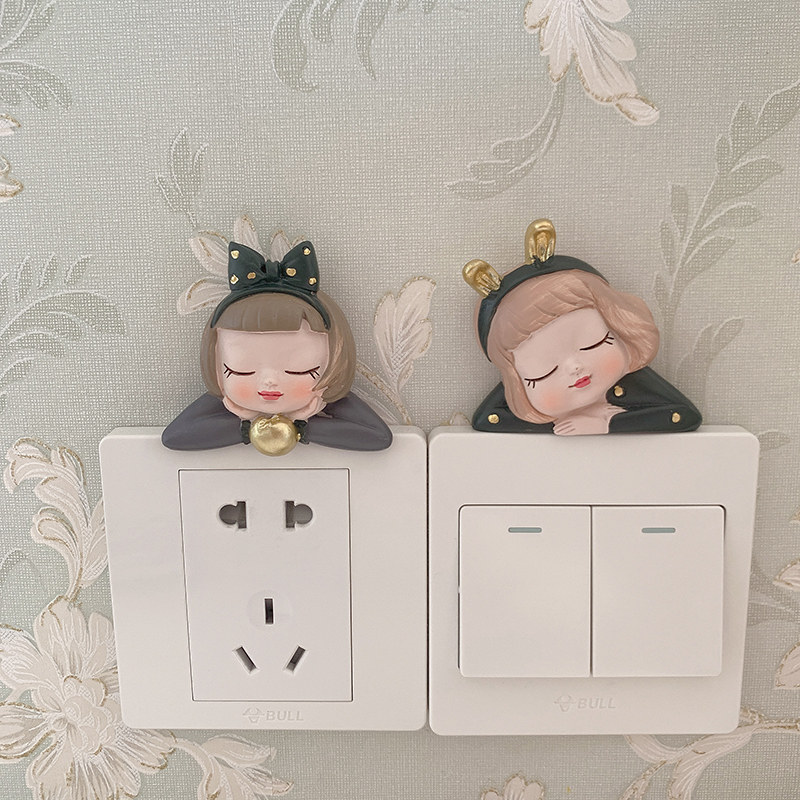 Light luxury cartoon cute resin switch to wall decoration without trace creative wall paste to Nordic wind decoration