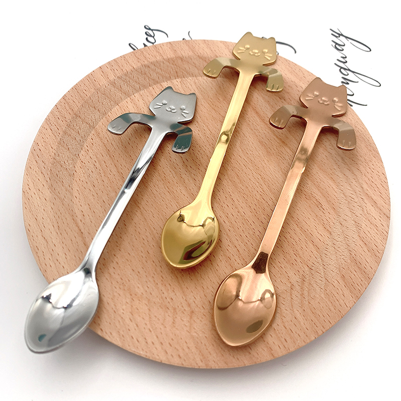 ins cute cartoon kitten handle can hang coffee spoon mixing spoon creative and practical dessert spoon hand polished